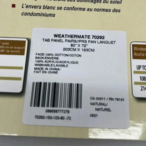 New 100% Cotton Thermalogic Curtains Tab Panels 80 "x72 Energy Efficient 1 Pair - Picture 8 of 9